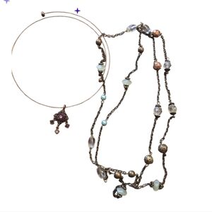 Multi-Strand Bronze Beaded Necklace  and Pink Purple Accents Neckwire Cz Vtg